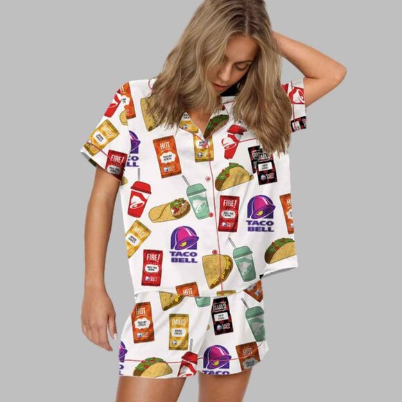 Taco Bell Pajama PJ Set Short Sleeve Shirt and Shorts NWT Size M - Picture 2 of 6